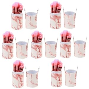 Housoutil 7 Sets Makeup Brush Set Eyeshadow Brush Makeup Brush Holder Organizer Foundation Makeup Brush Cosmetics Brush Jewelry Dresser Microblading Machine Major Pink Plastic Beauty Tools
