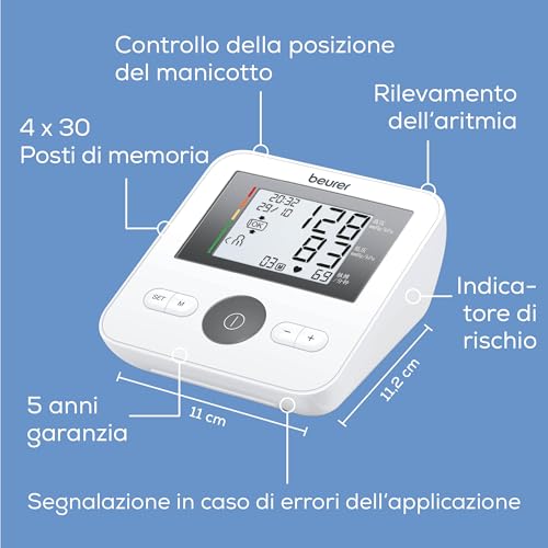 Beurer BM 27 Misuratore Di Pressione Da Braccio (22-42cm) Con 4x30 Posizioni Di Memoria, Controllo Corretto Posizionamento, Rilevazione Aritmie E Con Indicatore Di Rischio Su Scala Colorata OMS - 8