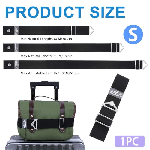 Image of 2-in-1 Travel Belt for Luggage, Add a Bag Luggage Straps Suitcase Travel Belt Over Handle for Carry On Bag, Adjustable Elastic Luggage Belt Bag Bungee Travel Accessories, Black, 30 to 52 inch