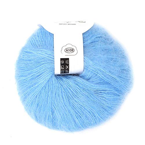 Oumefar Mohair Pashm Long Angora Wool Knitting Yarn Popular for Weaving Woven Scarves (Light Blue), Bright blue