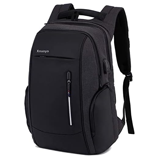 Xnuoyo Mochila Antirrobo de Portátil, 17,3 Pulgada Mochila Ordenador Portatil Resistente al Agua con el Puerto de Carga y Auriculares USB para Hombre Mujer Oficina Trabajo Diario Negocio, Negro