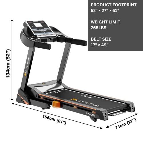 Image of LET'S PLAY LP-100AC Professional Portable Automatic Treadmill for Home Use 3HP AC Motor (Peak 6 HP) Oil Less Belt Technology [5 Years Warranty on Motor] Foldable Running Machine