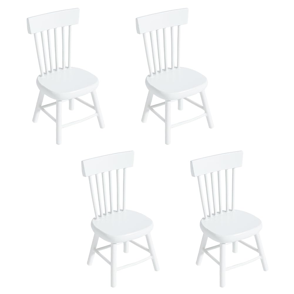 PH PandaHall 4pcs Minihouse Furniture Chairs 1/12 Miniature Chairs Mini Wood Chair Tiny Furniture Model Chair for Wedding Christmas Mini house Dinning