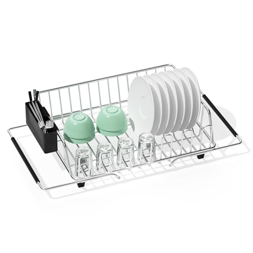 FLYZY 伸縮式シンクディッシュ 水切りラック シンクの上 伸縮式 食器かご ステンレス 乾燥ラック 水切りラック 収納 食器 水切り棚