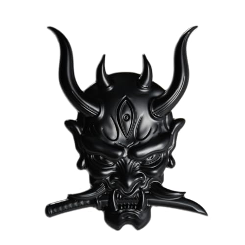 Image of Ghost Devil Oni Samurai Warrior with Fangs and Blade Metal 3D Emblem Badge with Pre-Adhesive for Car Motorcycle Spider ATV Fun Zen Bushido JDM