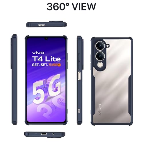 Image of Pikkme Back Cover for iQoo Z10 lite 5G / Vivo T4 lite 5G / Y19 5G / Y19e / Y04 4G / Y29s 5G | Ultra Hyrbid | Full Camera Protection | Raised Edge | Crystal Clear Transparent Bumper Case (Blue)
