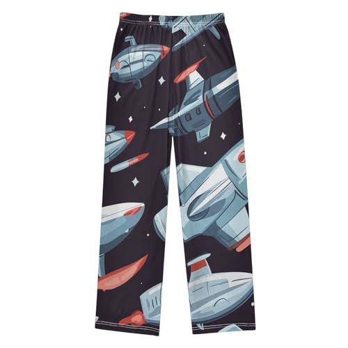 ZZXXB Cartoon Spaceship Boys Long Pants Soft Trousers Elastic Waist Kids Lounge Bottoms with Pockets S-XL2