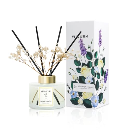 YISOWUH Ambientadores de hogar - difusor de Aromas - Jazmín Té Blanco 150 ml Difusor de aceites Esenciales con 8 Varillas, Fragancia Duradera para el hogar