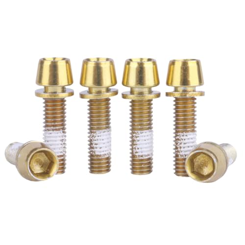 Image of Steel M5x18mm Bolts with Washer, Allen Hex Tapered Screw for Bicycle Stem, Pack of 6 (Gold)