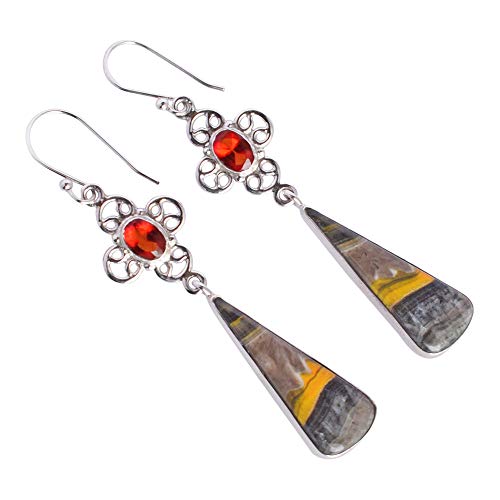 Boucles d'oreilles grenat et jaspe bourdon d'exception en argent 925