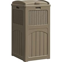 YESHOMY 33 Gallon Resin Outdoor Trash Can with Lid, Hideaway Waterproof Patio Garbage Bin, Coffee