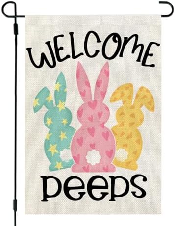 Oster-Gartenflagge „Welcome Peeps“ – Doppelseitige Dekoration Mit Hasen, 30,5 X 45,7 Cm, Wetterfest