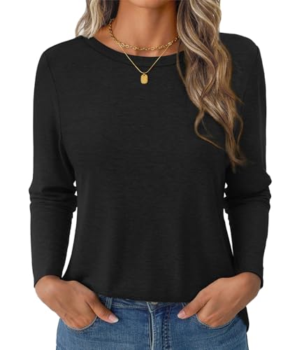 Women's Long Sleeve Shirts Casual Crewneck Tops Fall Fashion Soft Basic Tee for Work Business 2025