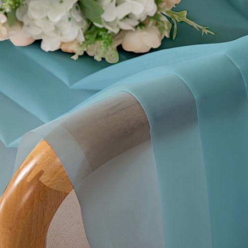 Image of Simplebrand Rod Pocket Top Solid Voile Sheer Curtains for Bedroom, 54 Inch Length Drapes Set of 2, Lightweight and Light Filtering Elegant Aqua Curtains Panels Window Treatment, 42Wx54L, Aqua