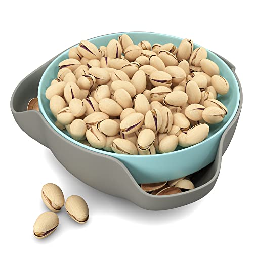 Pistachio Bowl By Elevated Essentials - Double Dish Serving Bowl with Shell Storage - Perfect for Fruit Nuts Candy & Snacks