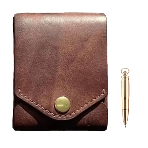 Vintage Handmade Leather Wallet for Men, Multifunctional Compact Wallet with Pen Slot Cash Holder, Slim Minimalist Card Holder (Wallet + Pen)