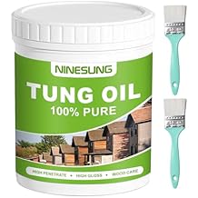 Pure Tung Oil for Wood Finishing with Wood Brush, Premium Wood Oil - Waterproof Wood Sealer Indoor and Outdoor, Tung Oil for Unfinished Bare Wood, Such as Wood Furniture, Wood Floors 16 Ounces