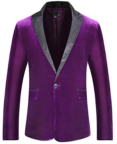 FEHAAN Mens Velvet Blazer Slim Fit Notch Lapel Casual Sports Coat Jacket Purple