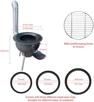 Multifunction Wood Burning Stove with Grill Rack,Large Portable Charcoal Grill,Rocket Stove for Outdoor/Backyard Cooking,Off Grid Living Supplies