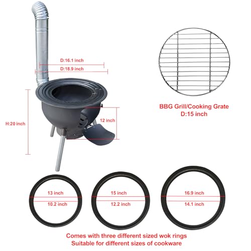 Multifunction Wood Burning Stove with Grill Rack,Large Portable Charcoal Grill,Rocket Stove for Outdoor/Backyard Cooking,Off Grid Living Supplies