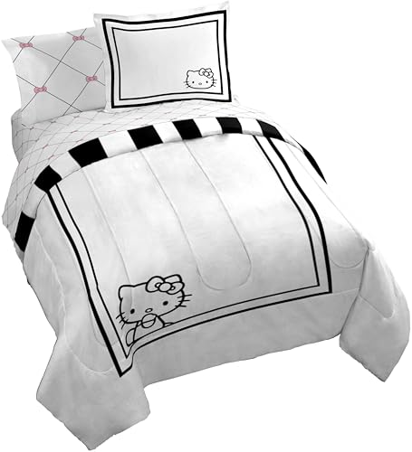 Image of Sanrio Hello Kitty Queen Comforter Set 7 Piece Bedding for Girls, White