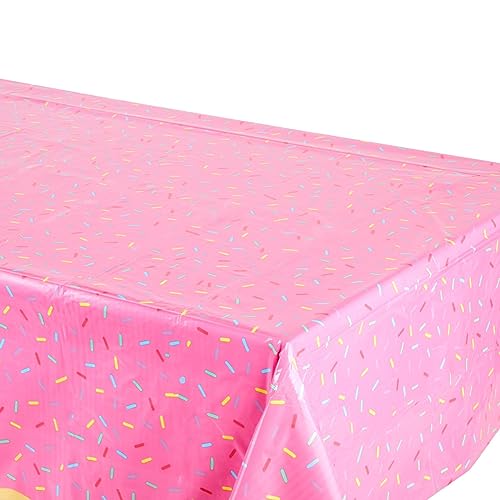 Image of BLUE PANDA 3-Pack (3 Tablecloths) Pink Donut Party Table Covers | Disposable Plastic Sprinkle Tablecloths | Waterproof Surface Protection Birthday Decorations for Kids - 54x108 in
