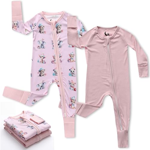 Image of CubbieMoon Bamboo Viscose Baby Pajamas 2 Way Zip for Diaper Change 0 to 24 Month Soft Stretchy Sleeper 2 Pack