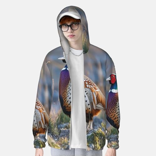Women's UPF 50+ Sun Protection Hoodie Pheasants Animals Sun Shirt Long Sleeve Fishing Shirts for Men Jacket4