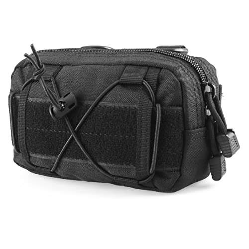 TRIWONDER Molle Pouches, Tactical Compact Water-Resistant EDC Utility Pouch Waist Bags with Bungee Straps, EDC Horizontal MOLLE Pouch for Tool Treat Med (Black)