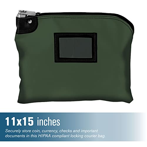 BankSupplies Laminated Nylon Locking Deposit Bags | Forest Green | 15W x 11H | Locking Courier Security Bank Cash Bag | Heavy-Duty Construction | Stores Coin, Currency, Checks & Documents