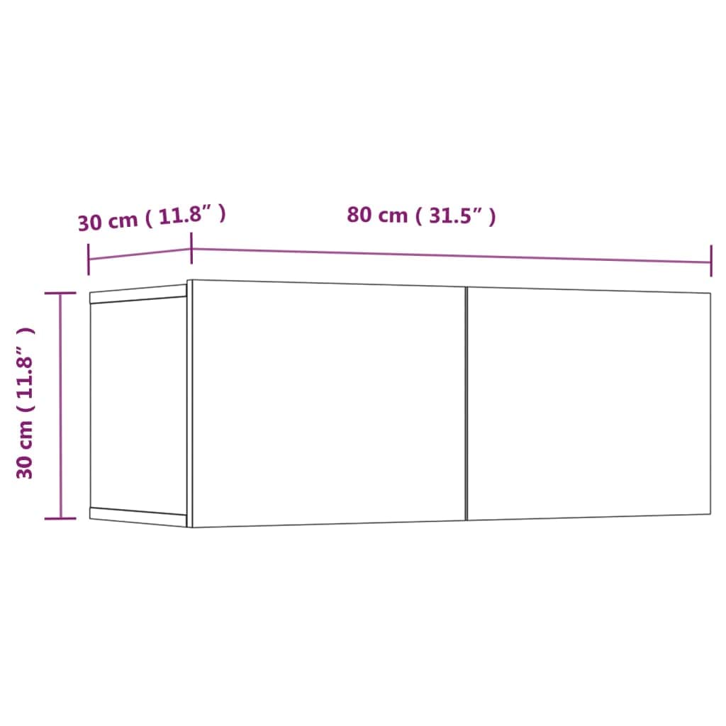 4-TLG. TV-Schrank-Set, Weiß Holzwerkstoff, Wandmontage, Modernes Media-Center für Wohnzimmer und Schlafzimmer, 80/100 cm Breite