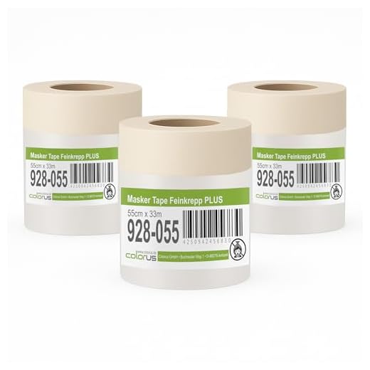 Kip Tape 232-54 Feinkrepp-Masker – Abdeckfolie mit Kreppband zum Streichen & Lackieren – Schutz vor Farbflecken – 550mm x 33m 3 3 x Colorus Masker Tape PLUS Feinkrepp 55 cm x 33 m | Maler Abdeckfolie mit Malerkrepp Folienklebeband | Für glatte und leicht raue Untergründe | Klebeband mit Folie | Abdeckfolie mit Krepp