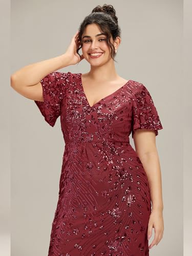 Image of Ever-Pretty Plus Women's Sequin V Neck Plus Size Prom Dress Mermaid Formal Cocktail Evening Dresses for Curvy Women