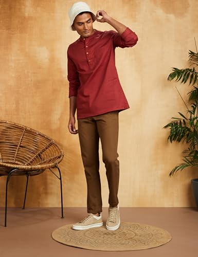 Image of Amazon Brand - Symbol Men's 100% Cotton Solid Short Length Casual Kurta - Regular Fit (Available in Plus Sizes)