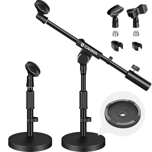 CAHAYA Desktop Microphone Stand: with 2 Type Clips 3/8 to 5/8 Metal Screw Adapter Space-Saving CY0360 1 Unit Black