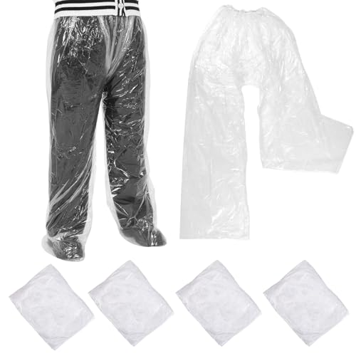 4 PCS Disposable Rain Pants, Long Pant with Shoe Cover Rainpants Clear Plastic Rain Pants Adult Disposable Boot Covers Rainpants for Men Women Outdoor (White)