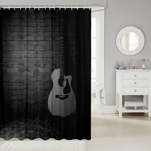 Image of Feelyou Musical Bath Curtain Guitar Shower Curtain for Kids Boys Girls Teens Decor Rock Music Themed Bathroom Shower Curtain Set Guitar Instruments Print Waterproof Bathroom Curtains 72x84 Inch