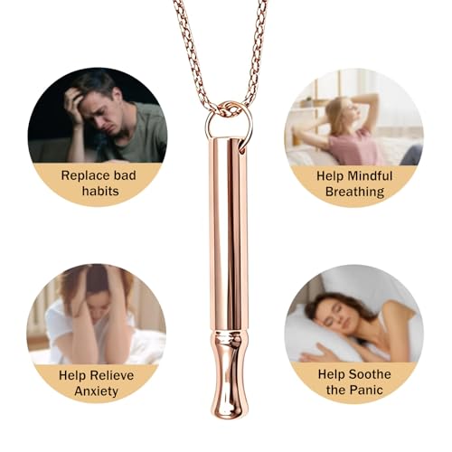 Image of LAMKHOO Breathing Necklace to Quit Smoking and Vaping with Refillable Mint Pods Stop Smoking Aids Fidget Necklace for Anxiety Relief Smokeless Inhaler for Adults (Gold)