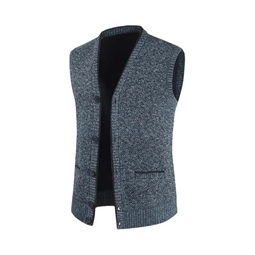 Bollrllr Men's Sweater Vest V Neck Single Breasted Sleeveless Vest With Pockets Elastic Thickened Vest