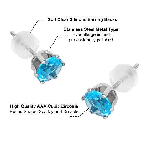 12 Pairs Stainless Steel Cz Stud Earrings For Women, Brilliant Cut Round Cubic Zirconia Stud Earrings, Birthstone Stud Earrings Set 3Mm #TOP1
