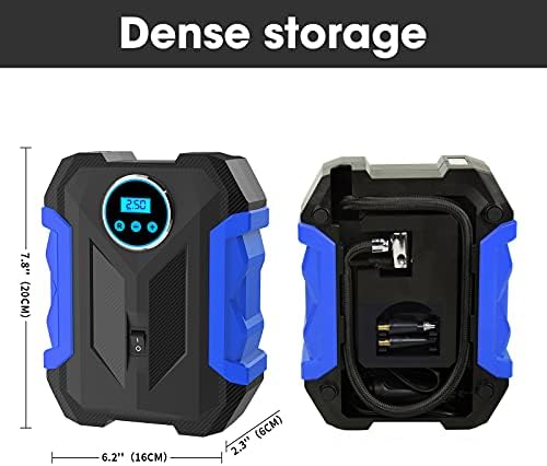 CaRSun Digital Tyre Inflator Portable Air Compressor,150 PSI 12V Air Pump Tyre Inflation With Tyre Pressure Gauge And LED Light Blue