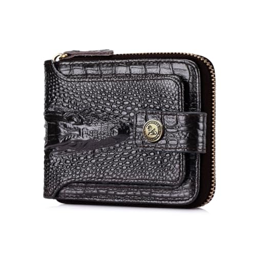 Steel Lion Crocodile patterned wallet Genuine Leather Wallet for Men Large Capacity ID Window Card Case with Zip Coin Pocket