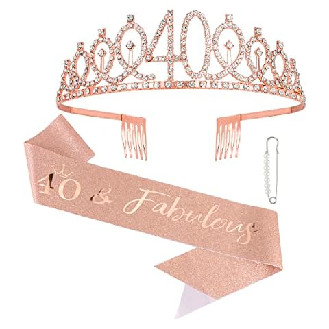 Semato 40th Birthday Sash & Rhinestone Crown Kit- Happy 40th Birthday Gifts Women 40th birthday decorations women (Rose gold) Cover