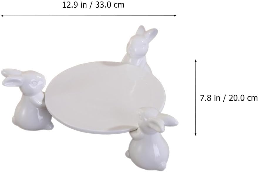 DOITOOL Bunny Rabbit Ceramic Plate, 12 Inch Bunny Cake Pan Cupcake Stand Easter Decorations for Home Weddings Dessert Plates, White