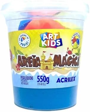 Massa Areia Mágica, Acrilex, Azul, 550g, Com Moldes