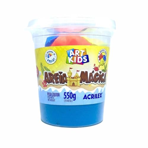 Massa Areia Mágica, Acrilex, Azul, 550g, Com Moldes