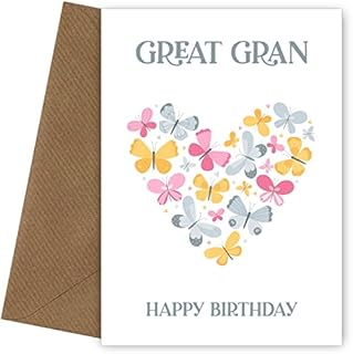 Butterfly Birthday Card for Great Gran | Butterfly Heart | Female Happy Birthday Card for their Bday when she turns a year older! Great Gran Birthday Cards