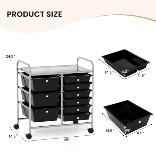 Image of LDAILY 9 Drawer Rolling Storage Cart, Rolling Cart with Drawers for Classroom, Art Supply Craft Organizer on Wheel with Metal Frame & Handles for Home Office School