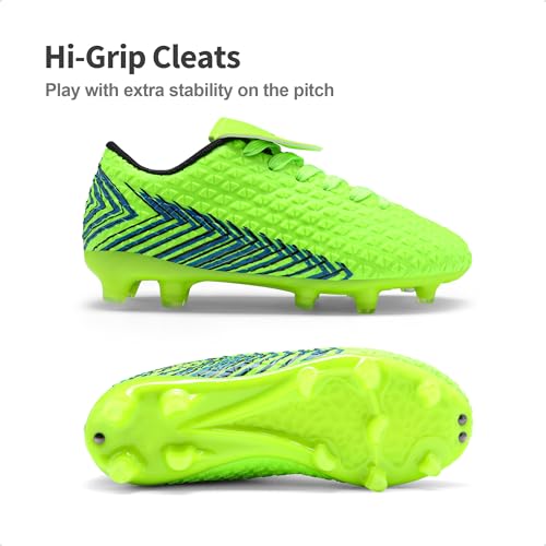DREAM PAIRS Boys Girls Outdoor Soccer Cleats Football Shoes for Little/Big Kid,Size 6 Big Kid,Neon/Green/Black,MEGA-2K