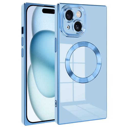 Coque Magsafe iPhone 15 charge sans fil et TPU souple antichoc bleu